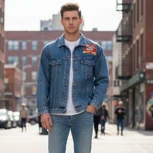 Vtg‎ Daniel Trucker Jean Jacket Men's Size M Blue Cotton Denim Looney Tunes Y2K